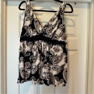 Soma Black & Cream Paisley V-Neck Tank Top